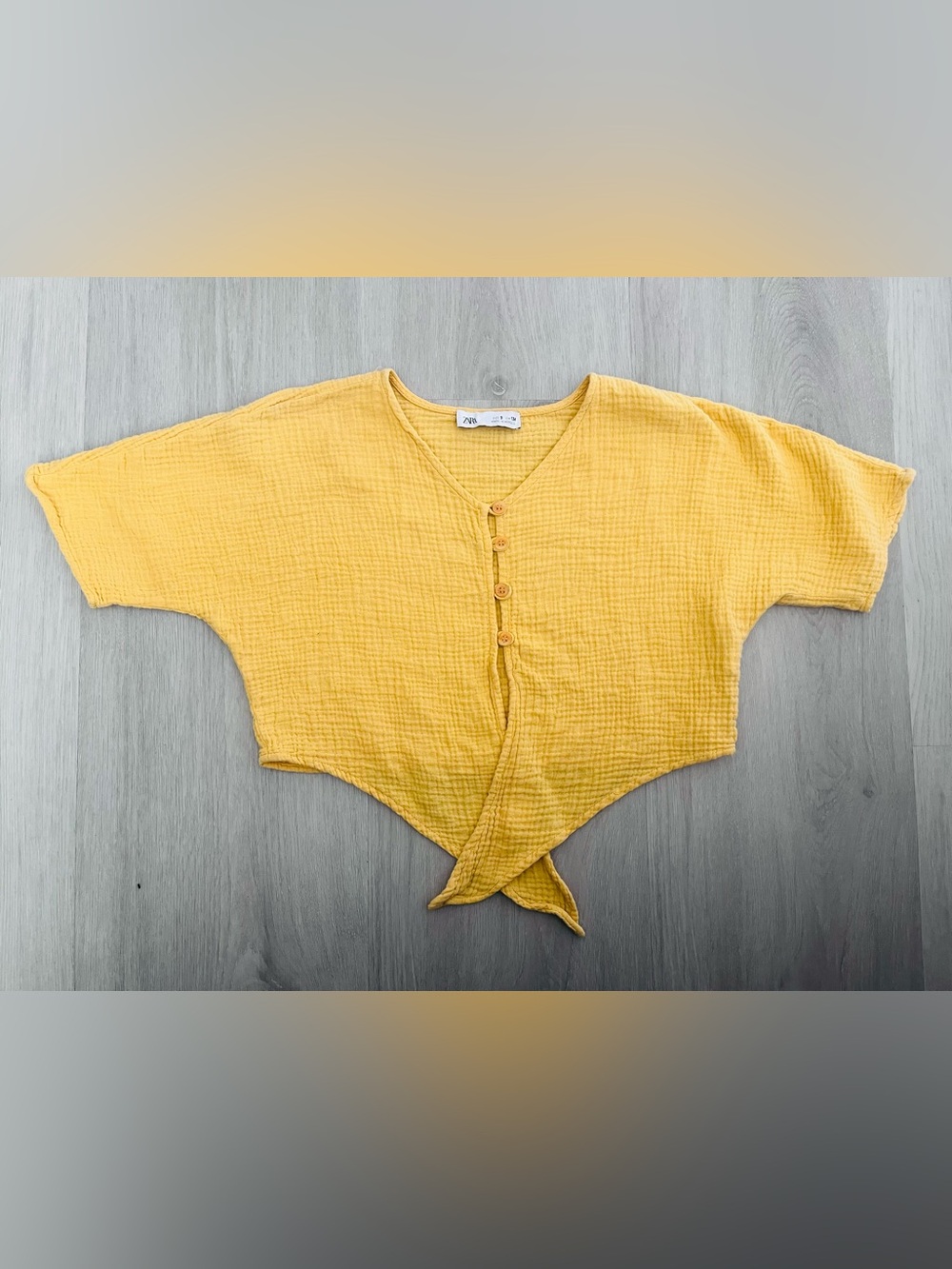 Zara girls yellow cotton gauze tie top
